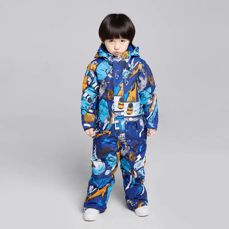Kids One Piece Ski Suits Detachable Hat Snow Jumpsuits for Infant