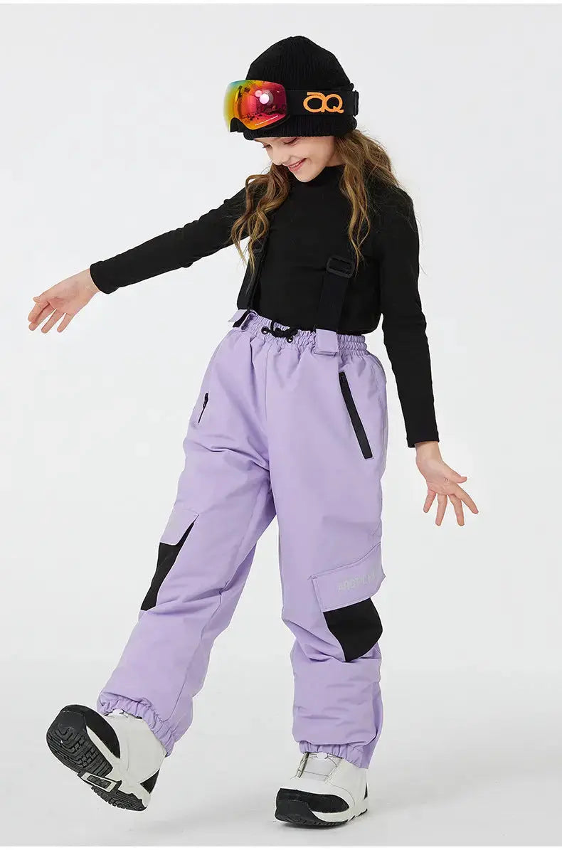 Kids Loose Fit Snow & Ski Pants Removable Shoulder Strap