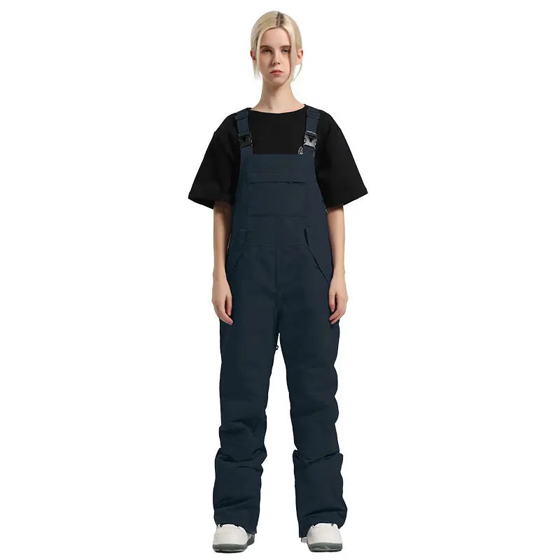 Stylish Snow Bibs Solid Colod Cargo Snowboard Overalls Pants