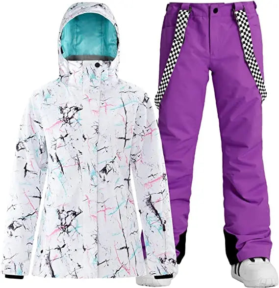 Women's Detachable Hat Ski Jacket and Pants Set