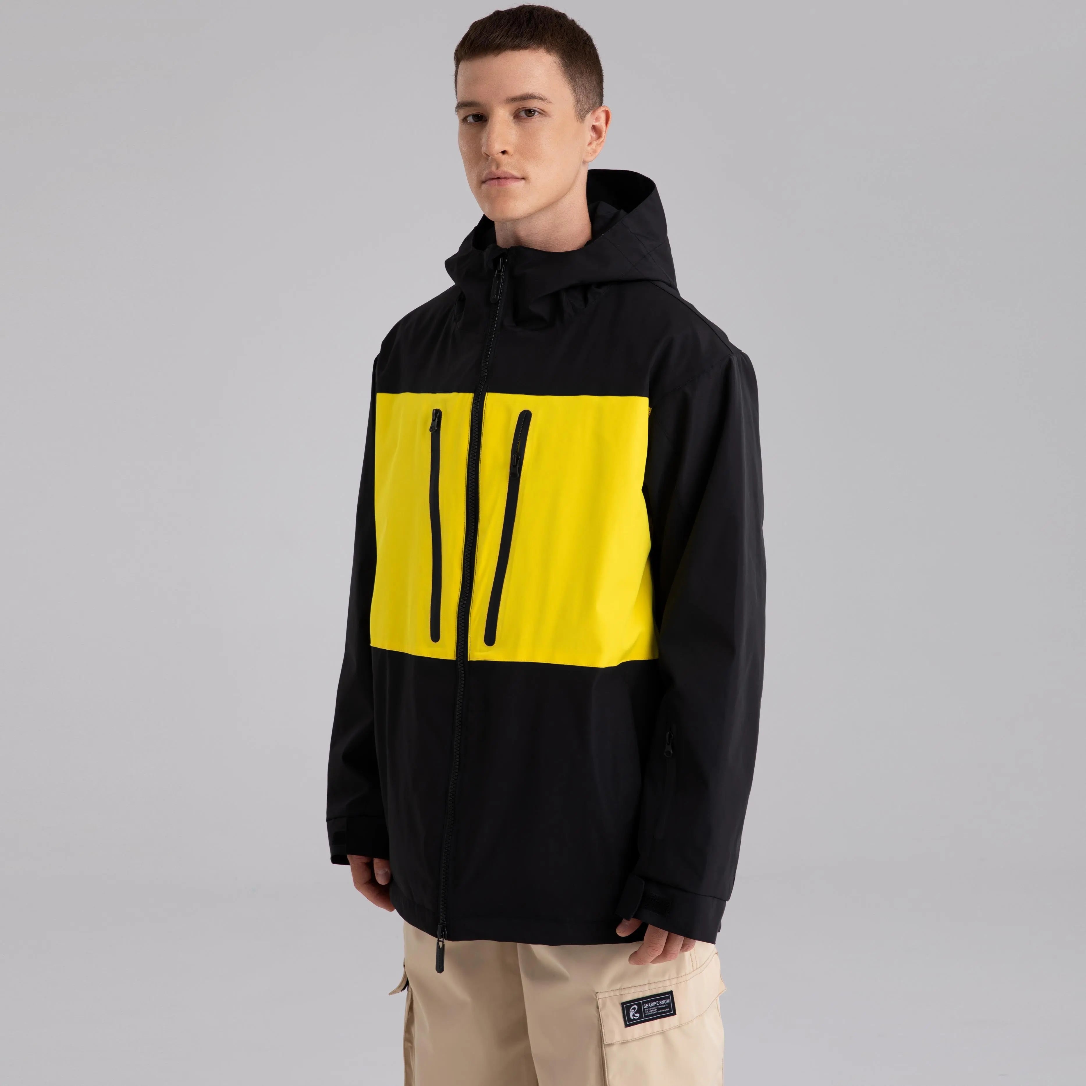 Men Neon Colorblock Hooded Ski Jacket&nbsp;Durable Snow Coat