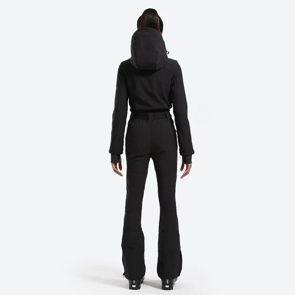 Women Hooded One Piece Ski Jumpsuits Belted Slim Fit Snowsuits Top Level