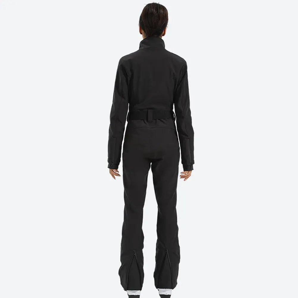 Slim Fit One Piece Ski Suit Belted Outdoor Snow Jumpsuits