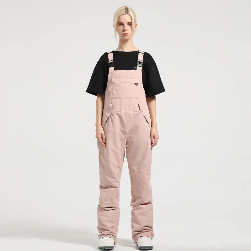 Stylish Snow Bibs Solid Colod Cargo Snowboard Overalls Pants