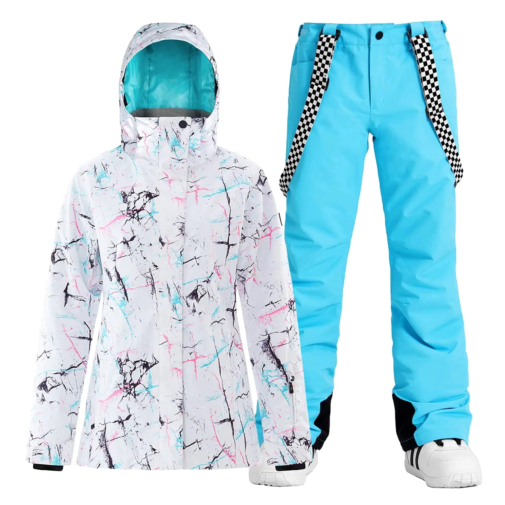 Women's Detachable Hat Ski Jacket and Pants Set