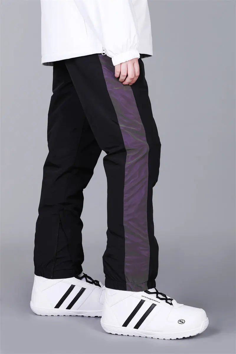 Black Skiing Pants with Reflective Stripes Winter Snow Pants