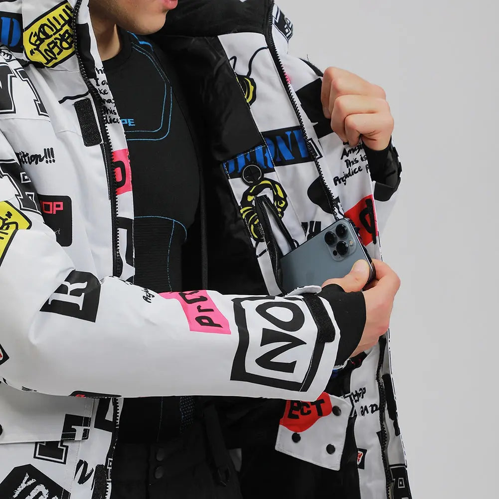 Men Graffiti Graphic Ski Jacket & Pants Set