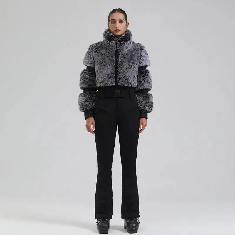 Ladies Tight One-piece Ski Jumpsuits High Pile Fleece Snowsuits