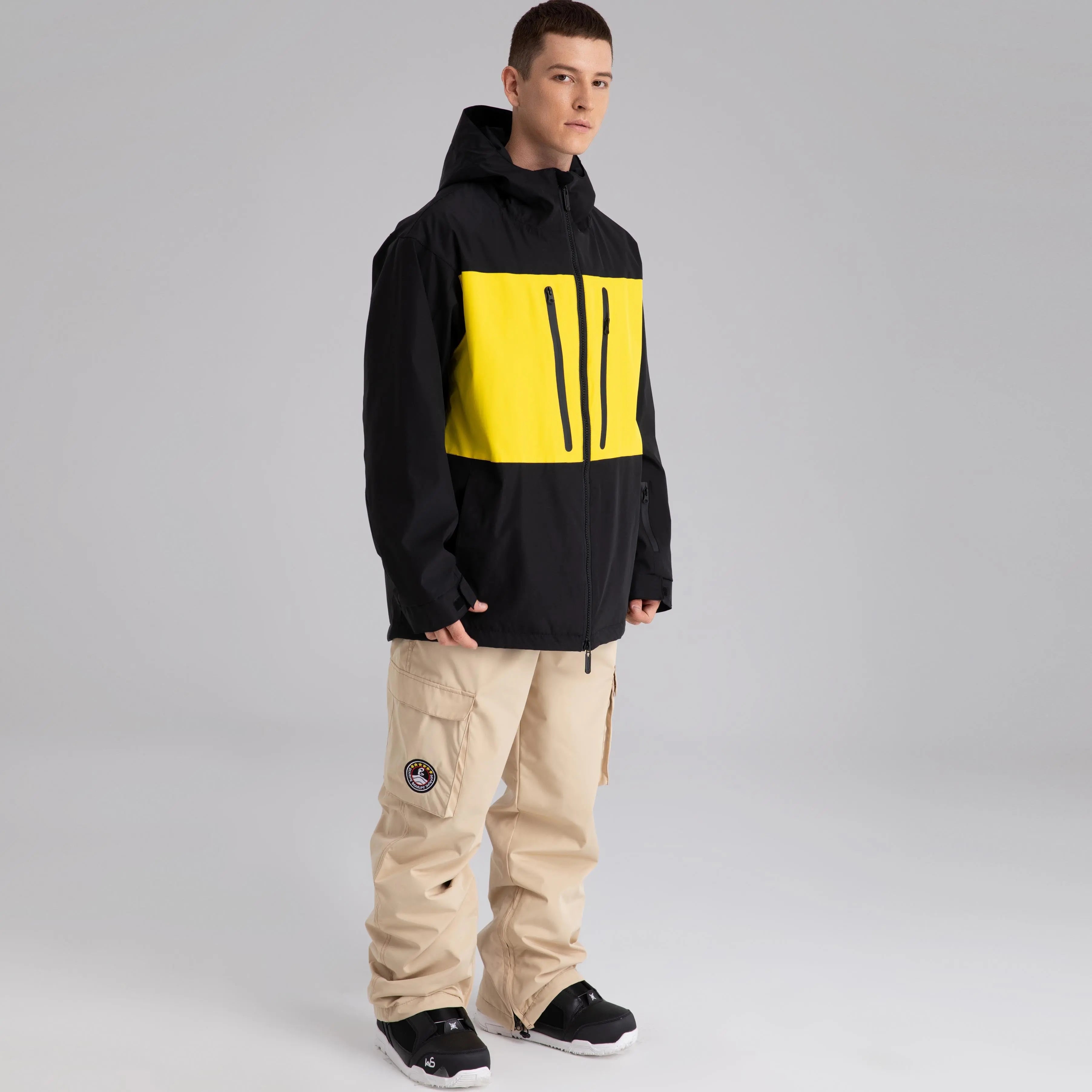 Men Neon Colorblock Hooded Ski Jacket&nbsp;Durable Snow Coat