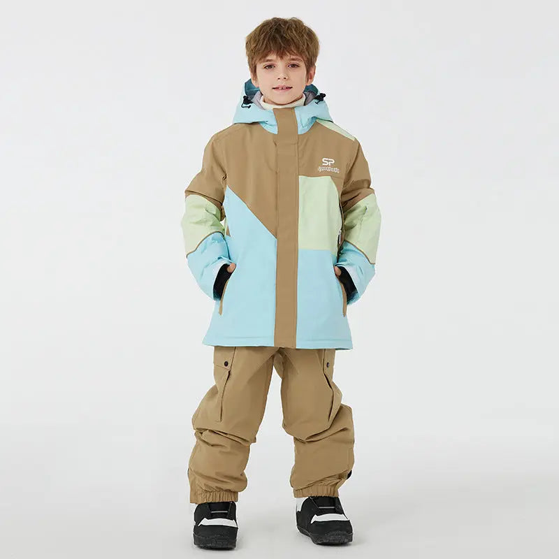 Children Insulated Colorblock Snow Jacket & Matched Pants