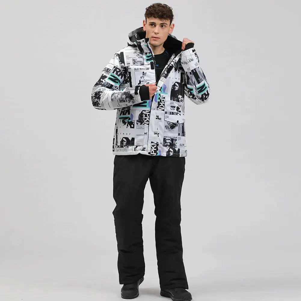 Mens Waterproof Printed Ski Jccket & Blue Pants&nbsp;2 Pieces-US ONLY