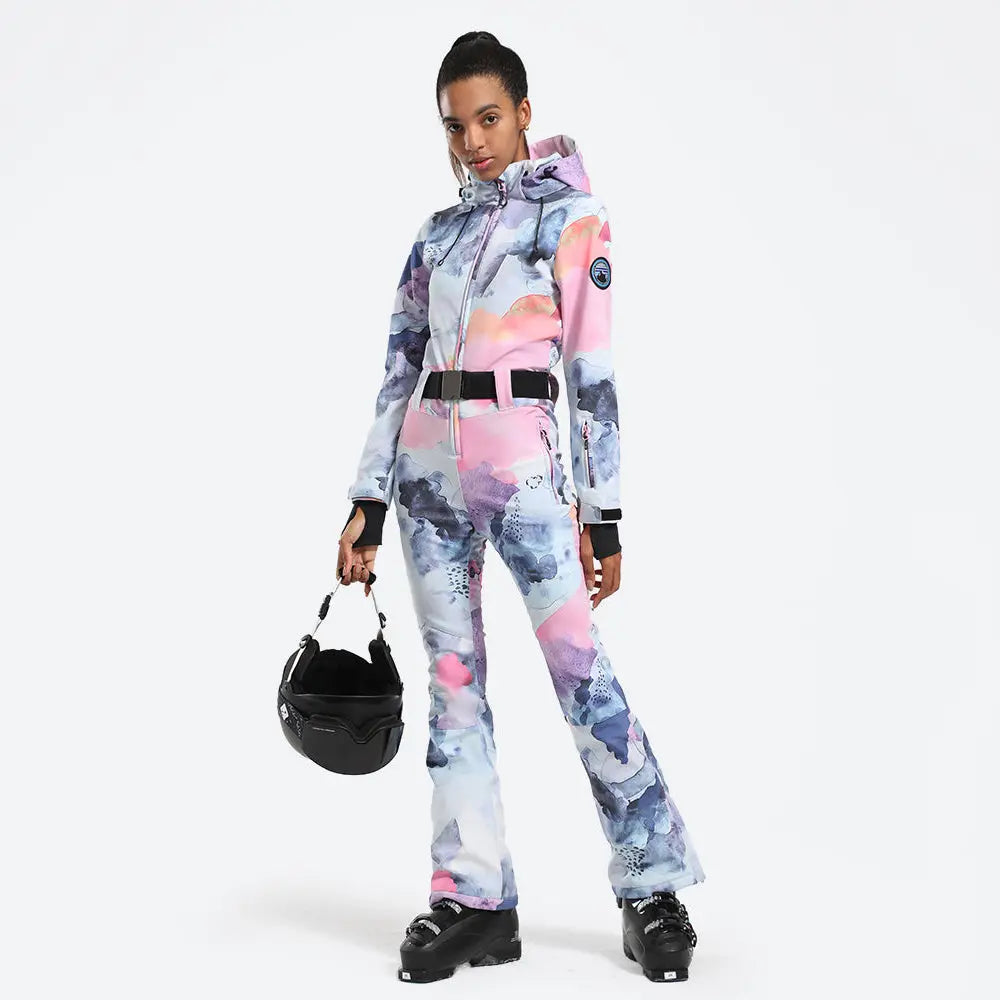 Women Hooded One Piece Snowsuits Waterproof Snow Jumpsuits