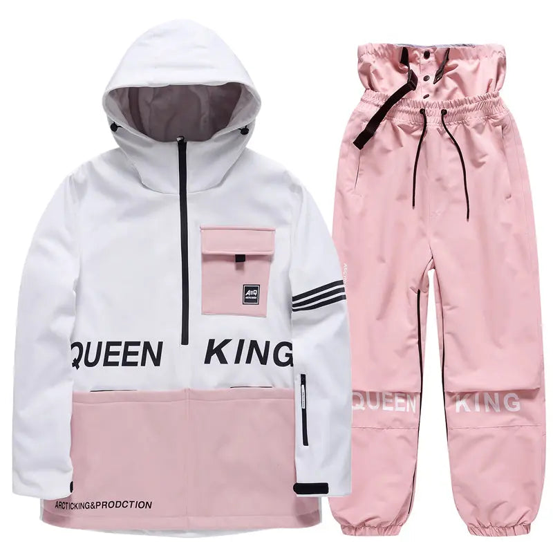 Matched Couple Half-zip Hooded Ski Jacket & Baggy Pants Set&nbsp;