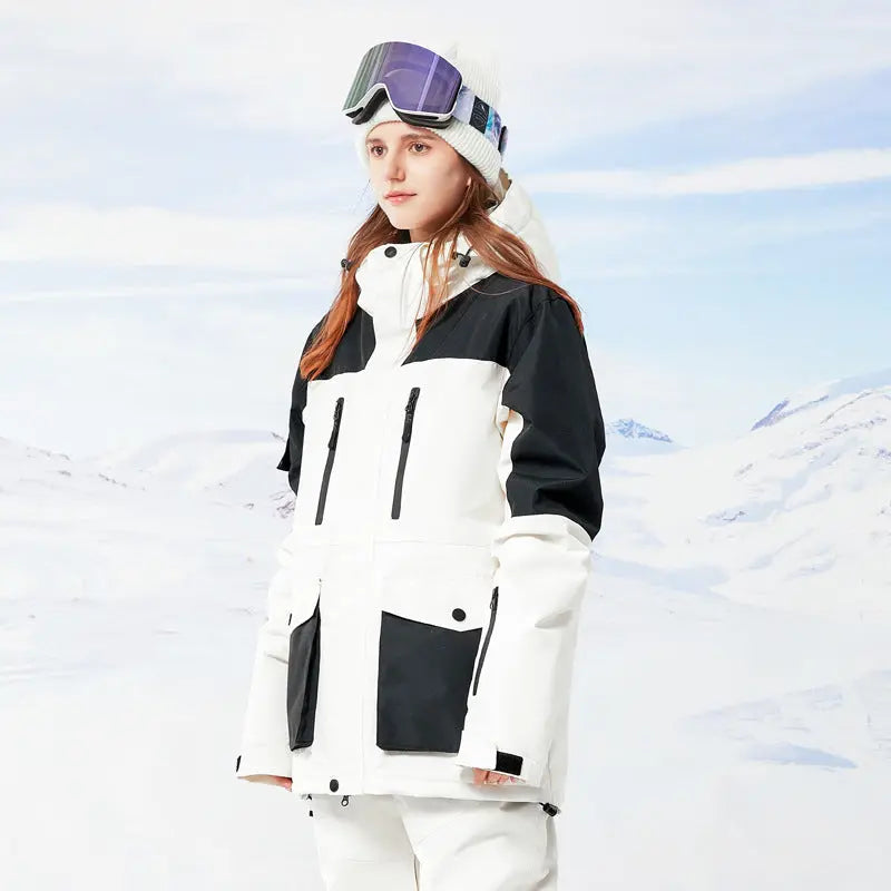 Women Hooded Snowboard Jacket Cargo Pockets Ski Coat