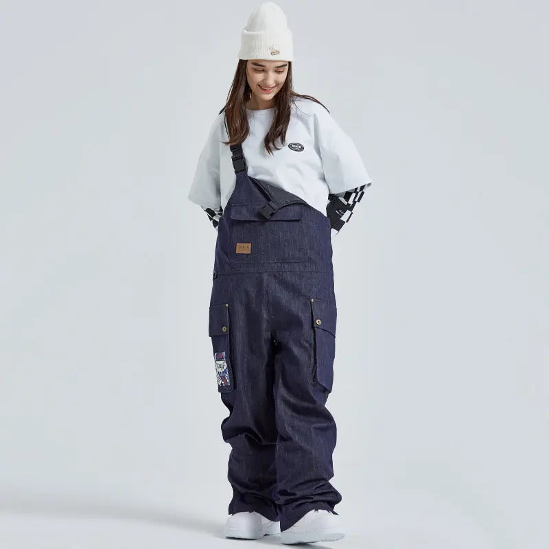 Unisex Denim Snow Bibs Pants