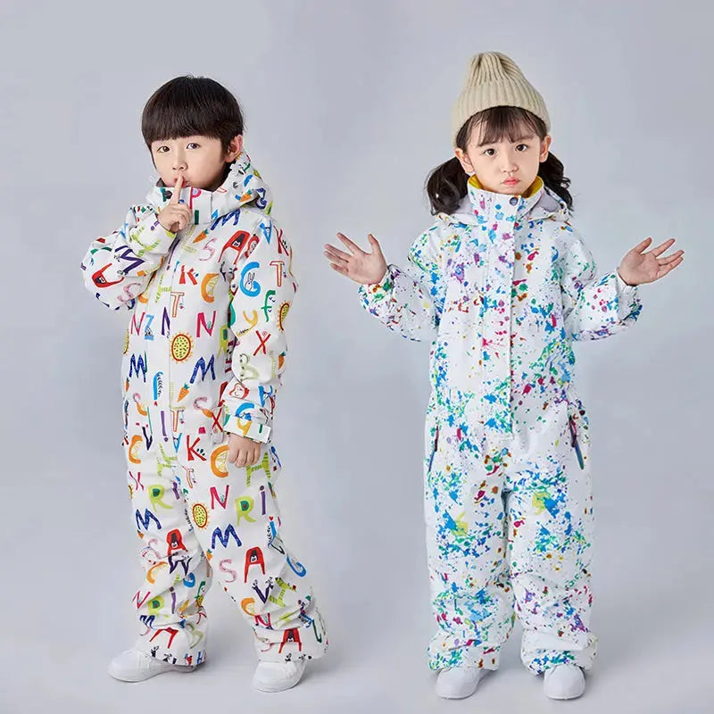 Kids One Piece Ski Suits Winter Snow Suits in Purple-US ONLY