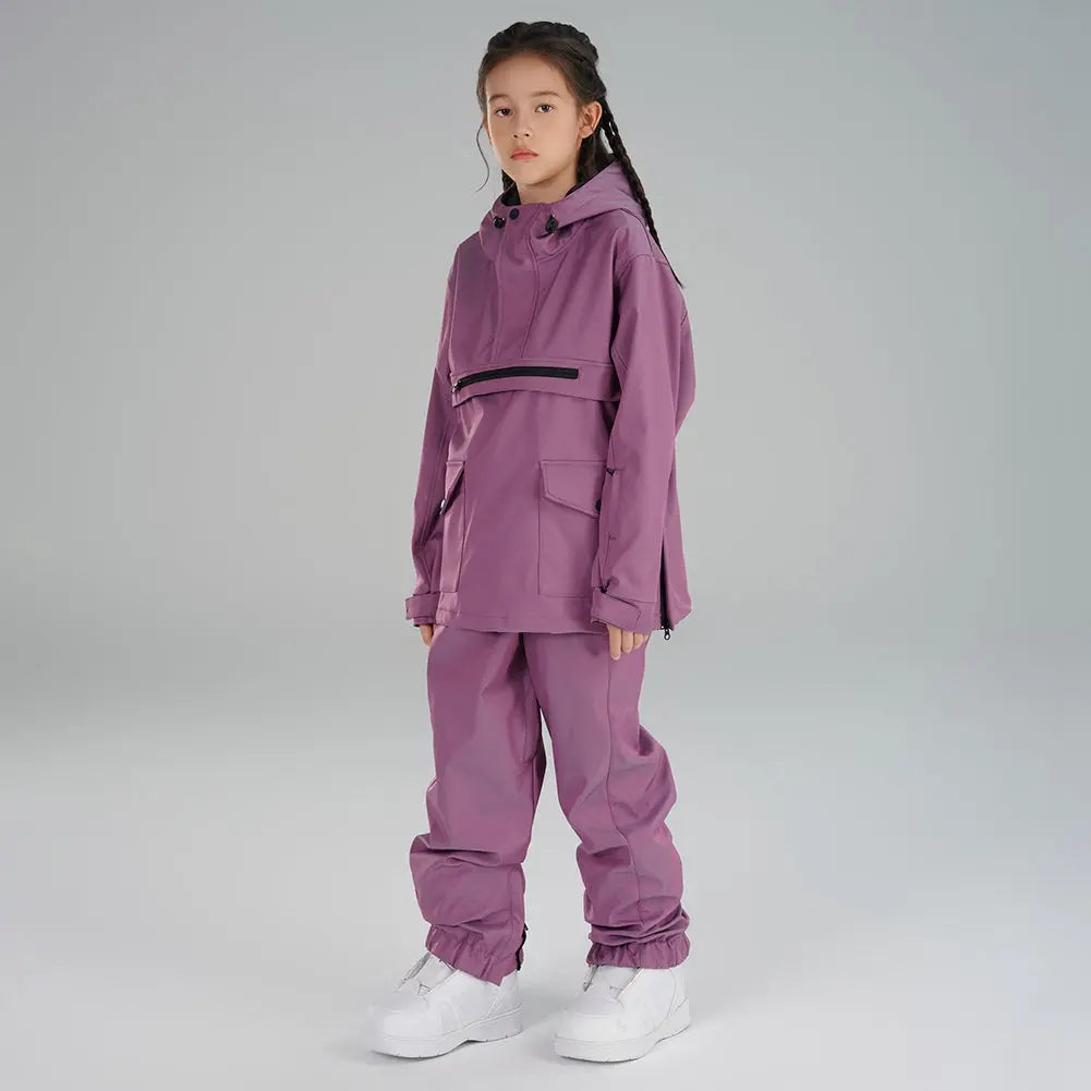 Children Half-zip Snowsuits Insulated Cargo Snow Hoodie & Pants