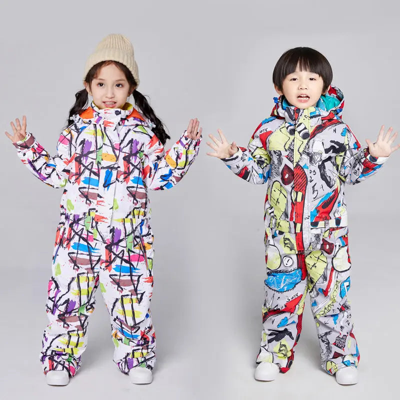 Kids One Piece Ski Suits Detachable Hat Snow Jumpsuits for Infant