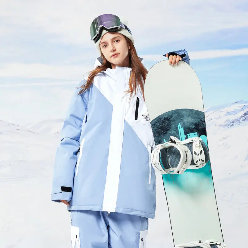 Zipper Ski Jacket Women's Winter Colorblock Snowboard Jacket