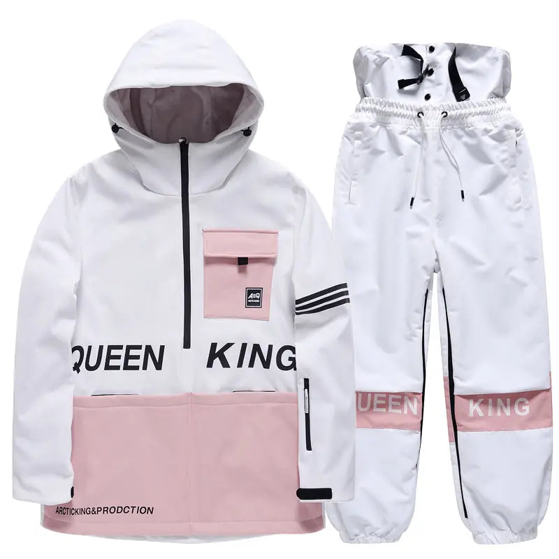 Matched Couple Half-zip Hooded Ski Jacket & Baggy Pants Set&nbsp;