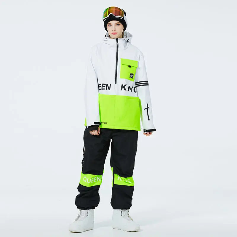 Matched Couple Half-zip Hooded Ski Jacket & Baggy Pants Set&nbsp;