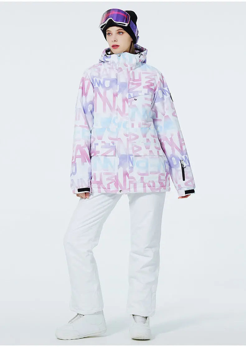 Women Printed Ski Set Insulated jacket & Bibs Pants