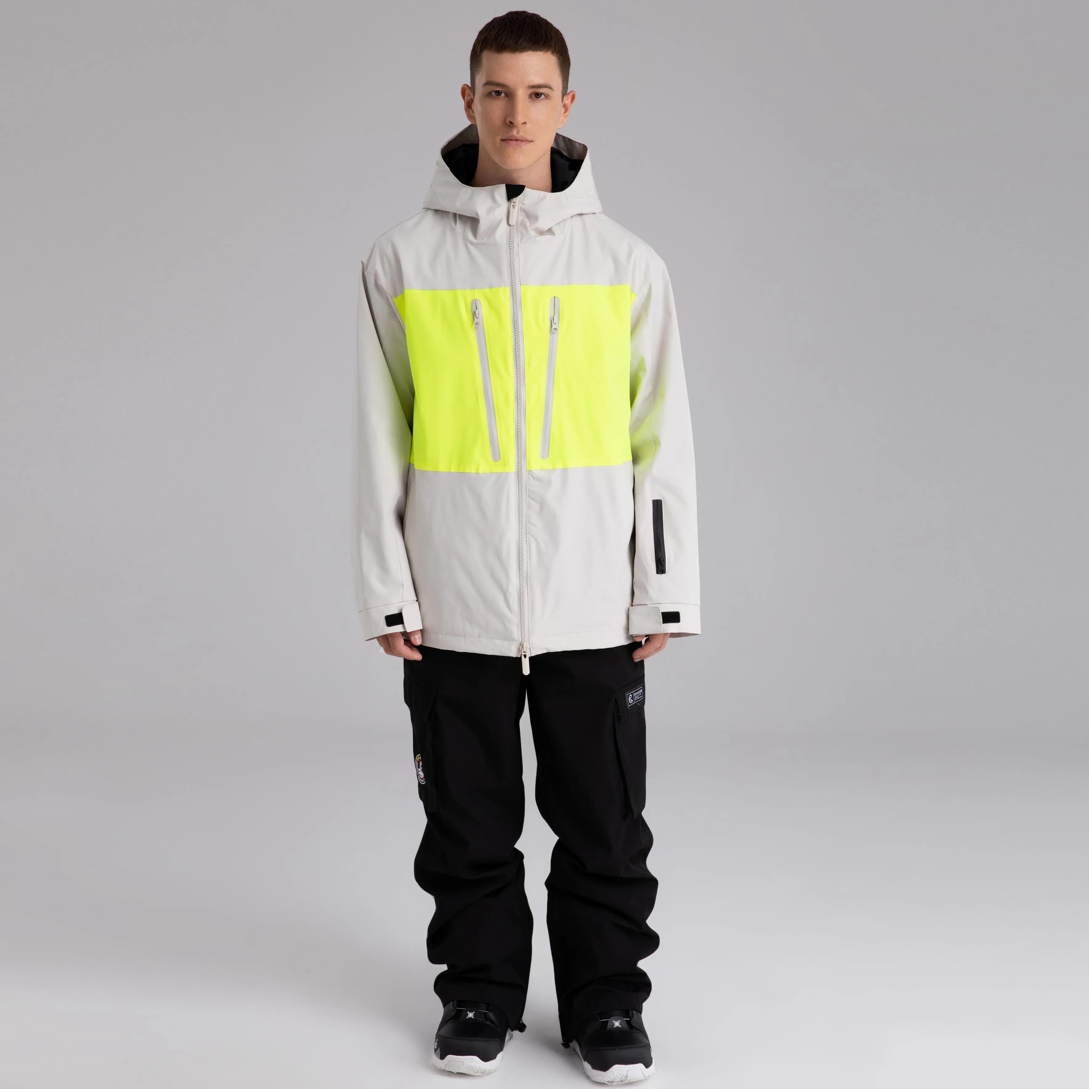 Men Neon Colorblock Hooded Ski Jacket&nbsp;Durable Snow Coat