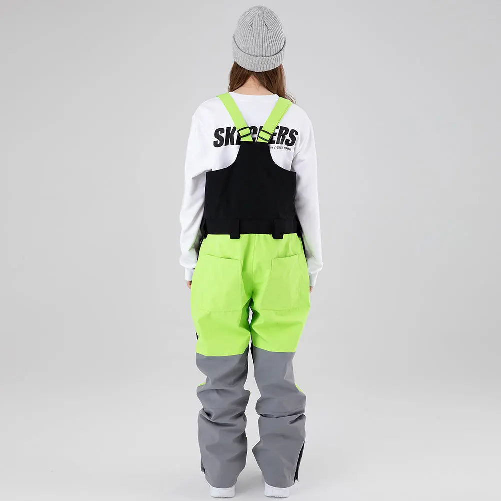 Cool Women Color Block Ski Overall Bib Pants With Adjustable Strap