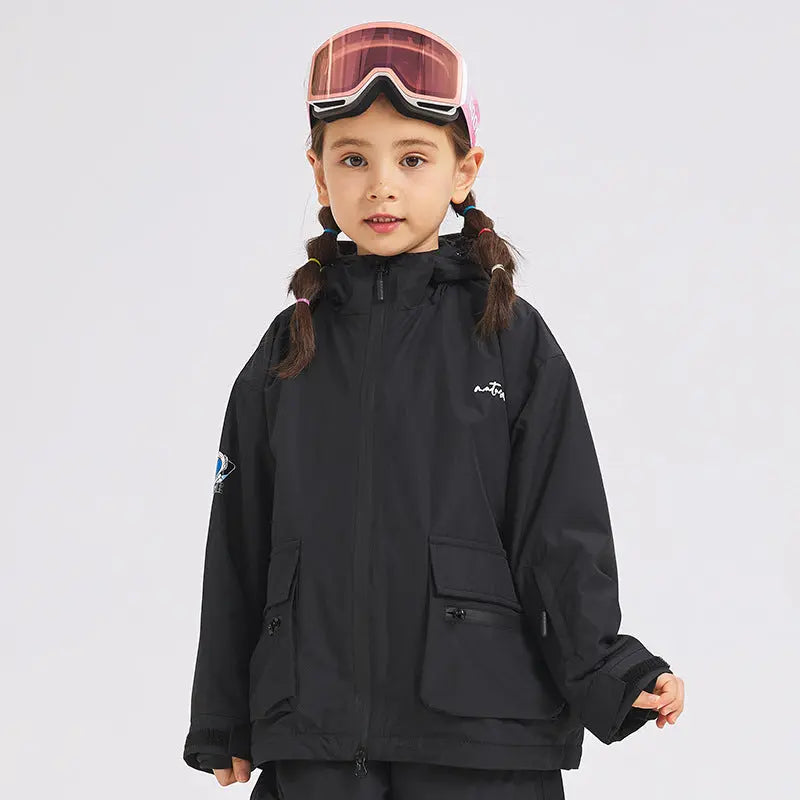 Kids Warm Ski Jacket Coat for Winter Solid Color Snow Wear