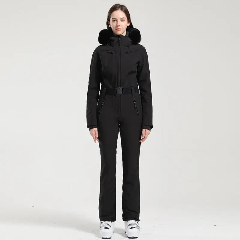 Women's One Piece Ski Suits Fur Collar Snow Jumpsuits