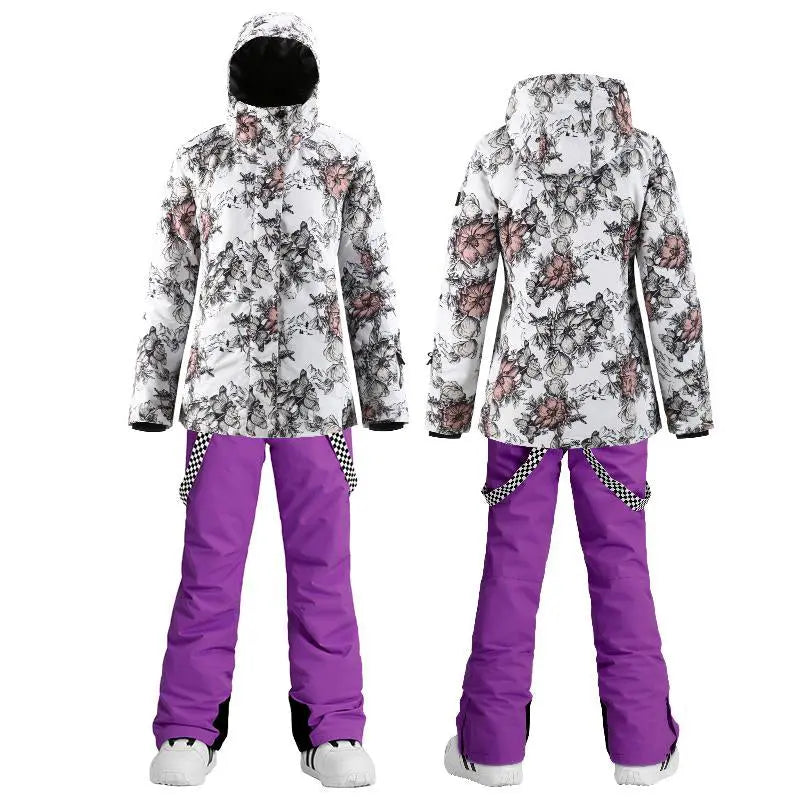 Women's Floral Ski Jacket & Matched Bibs Pants Set