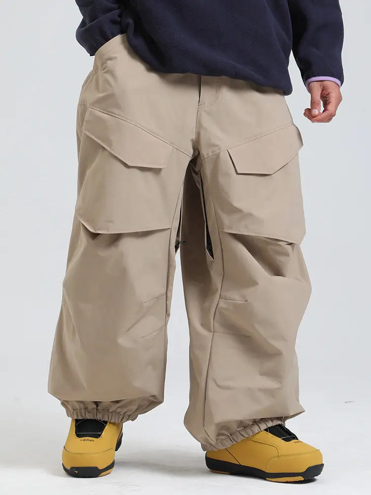 Men's Cargo Pockets Baggy Snow Pants Winter Ski Overalls