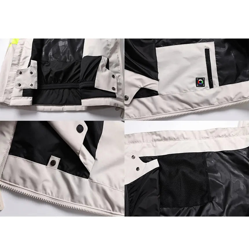 Men Neon Colorblock Hooded Ski Jacket&nbsp;Durable Snow Coat