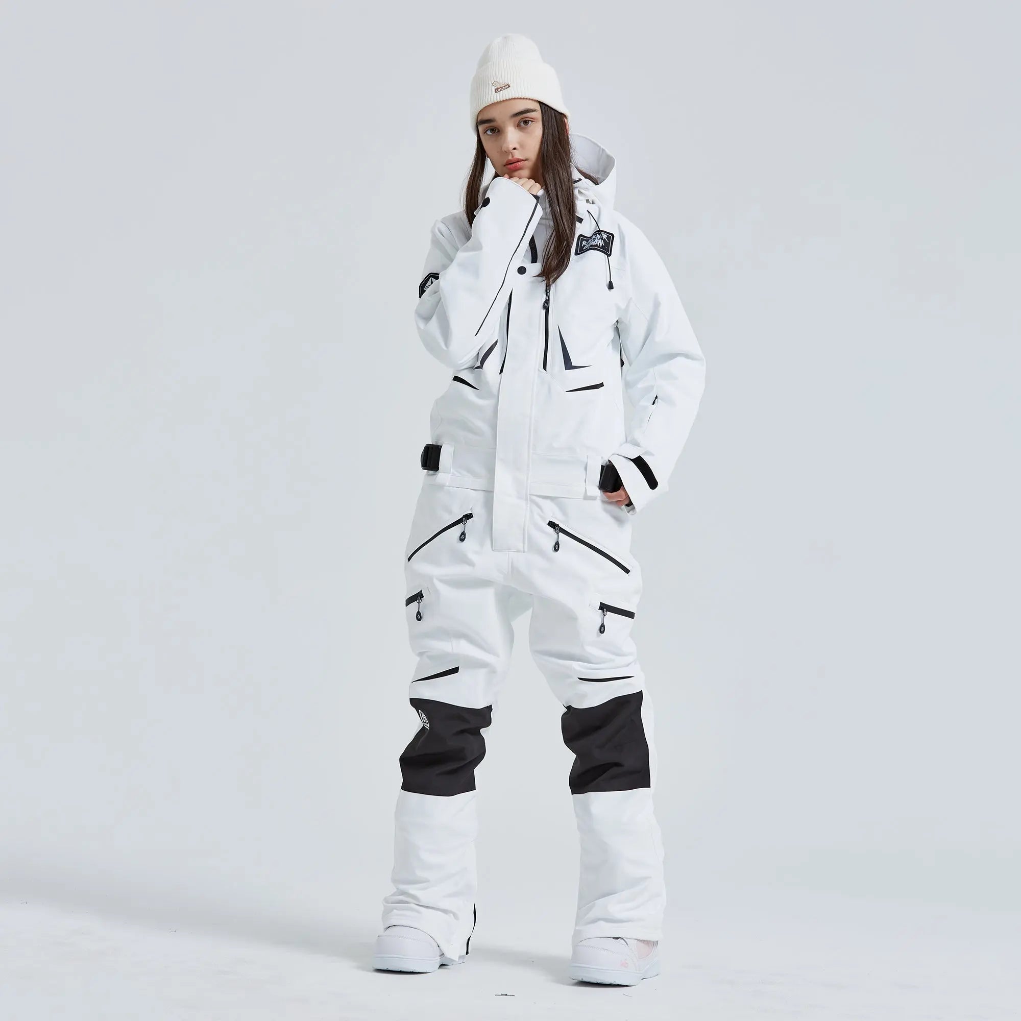 Women Outdoor Hooded Ski Suits Winter One Piece Snowsuits Jumpsuits
