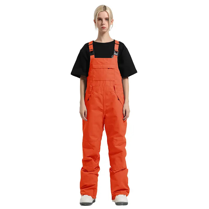 Stylish Snow Bibs Solid Colod Cargo Snowboard Overalls Pants