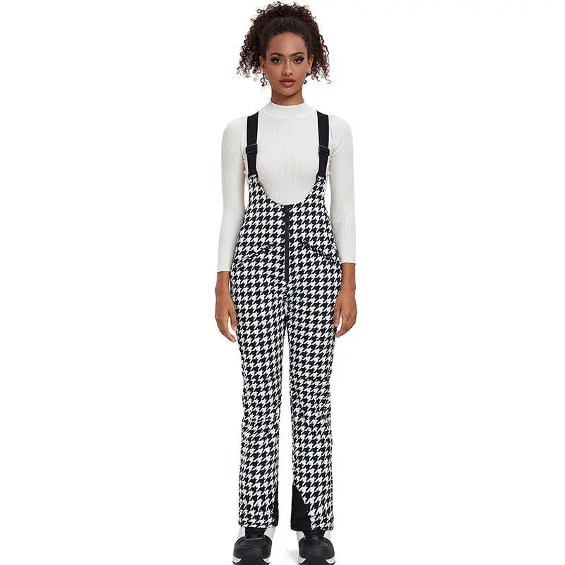 Unique Houndstooth One-piece Ski Jumpsuits Snowsuits