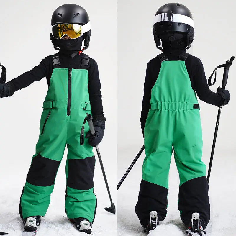 Children's Ski Bibs Patchwork Adjustable Snowboarding Pants