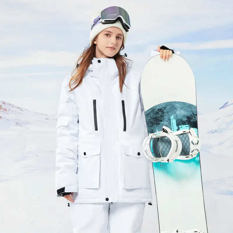 Classical Cargo Snowboarding Jacket Women Solid Color Ski Coat