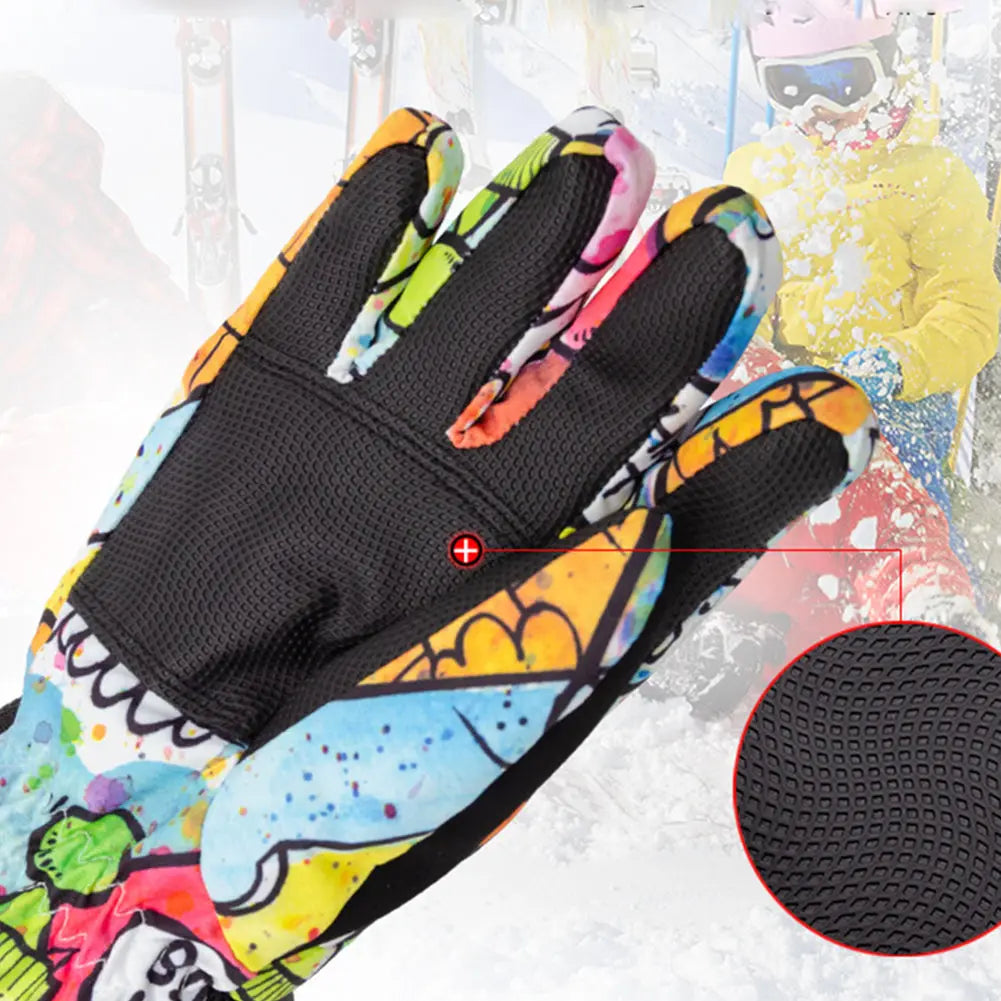 Hotian Kids Ski Snowboard Gloves Waterproof Anti-slip