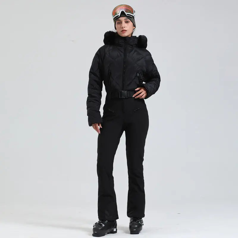 Women Chic One-piece Down Snowsuits Slim Fit Ski Outwear