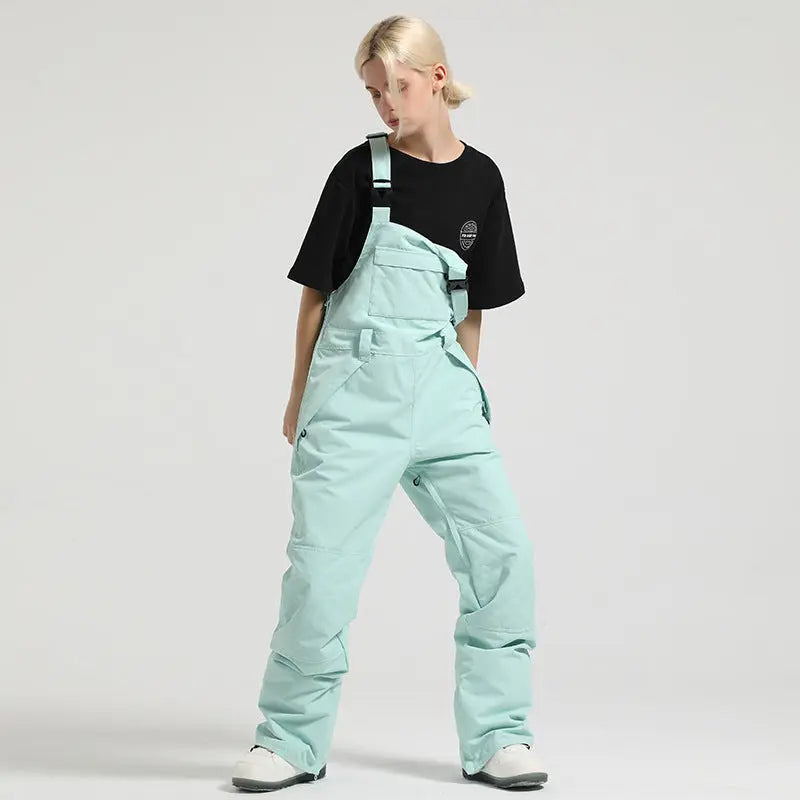 Stylish Snow Bibs Solid Colod Cargo Snowboard Overalls Pants