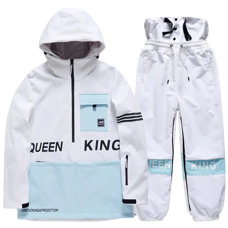 Matched Couple Half-zip Hooded Ski Jacket & Baggy Pants Set&nbsp;