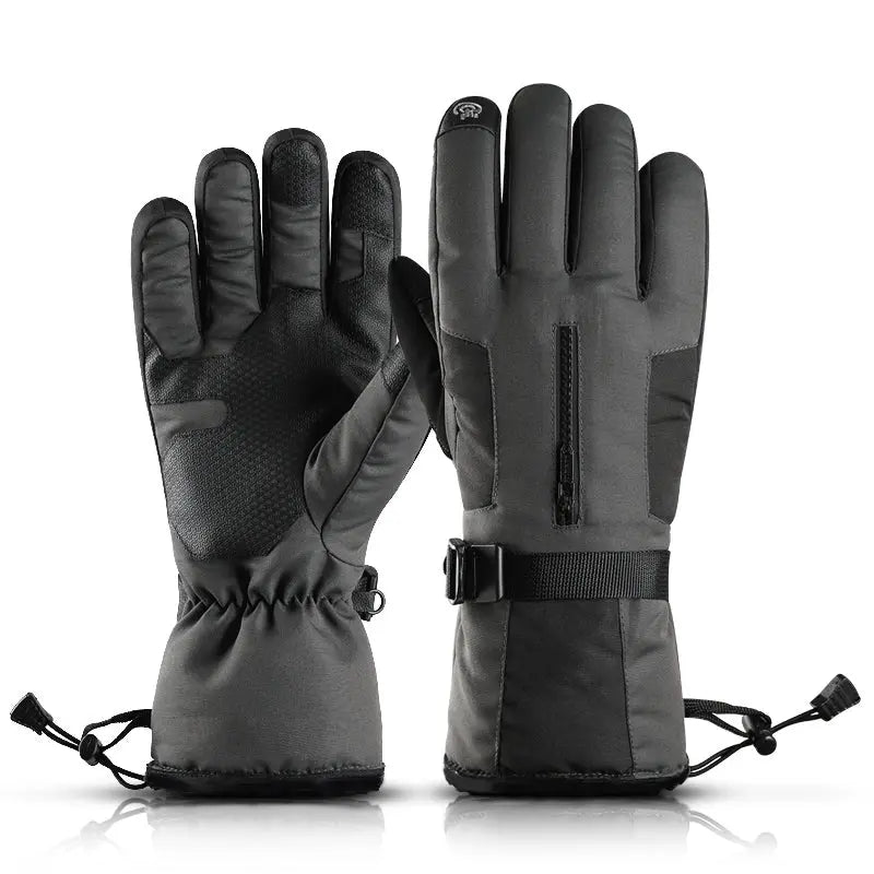 HOTIAN 1 pair Men Drawstring Ski Gloves With Top Zip