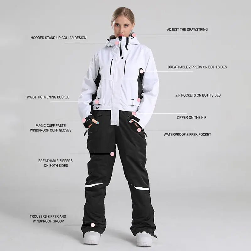 Women's White One Piece Snow Jumpsuits Ski Suits&nbsp;