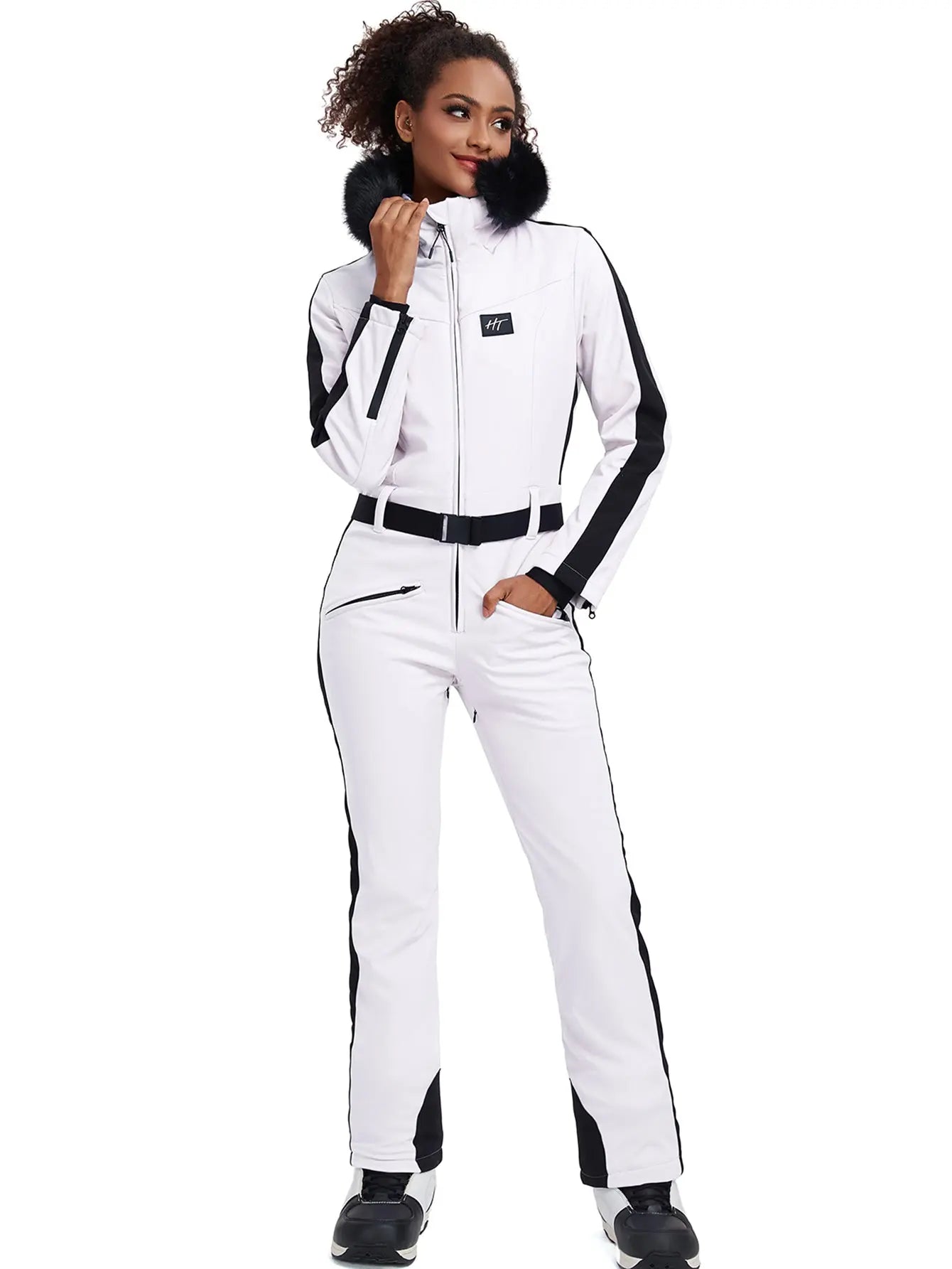 Fur Collar One-piece Ski Snow Jumpsuit Hooded Ski Outwear
