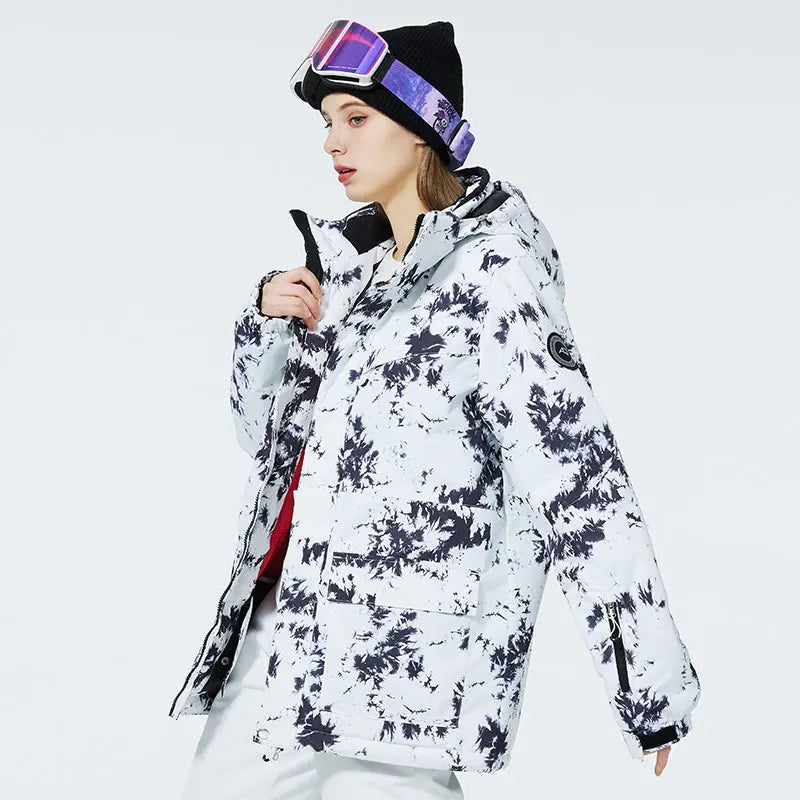 Women Hooded Insulated Snow Jacket&nbsp;Printed Ski Coat for Outdoor Sports