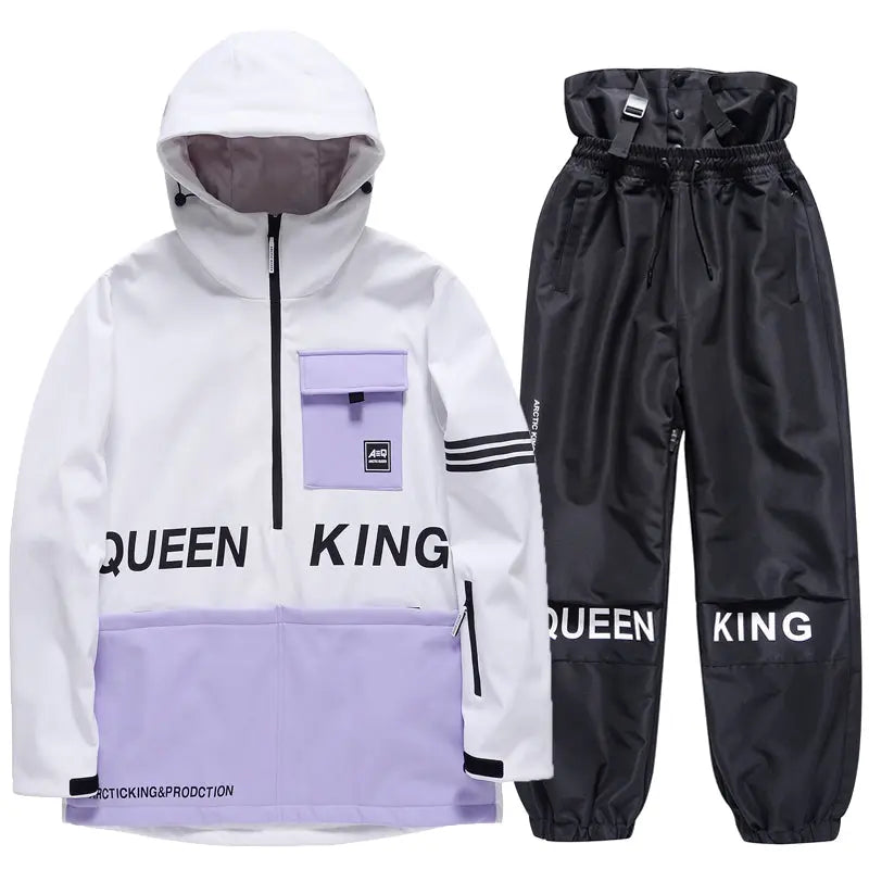 Matched Couple Half-zip Hooded Ski Jacket & Baggy Pants Set&nbsp;
