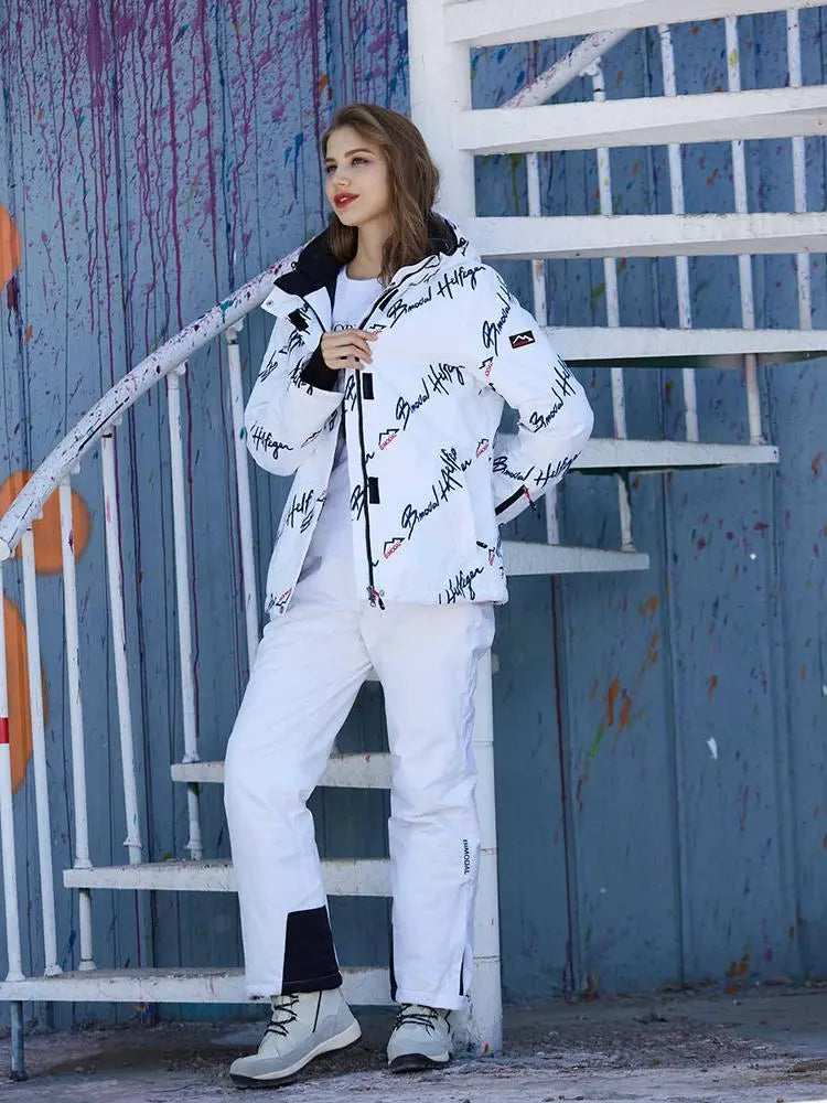 Women Printed Ski Jackets Fashion Snowboarding Coat Streetwear