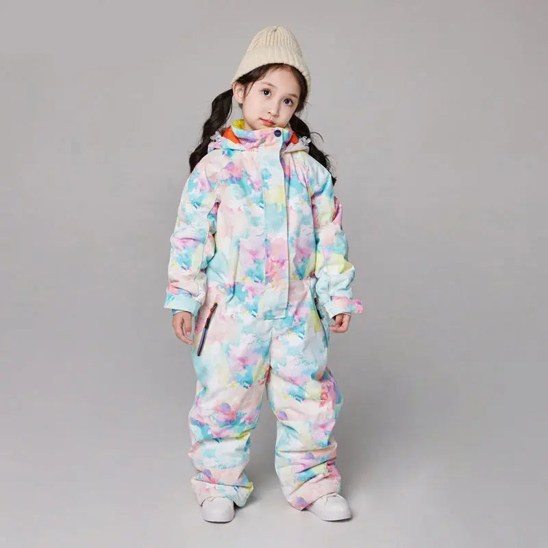 Kids One Piece Ski Suits Detachable Hat Snow Jumpsuits for Infant