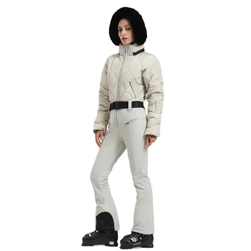 Women Chic One-piece Down Snowsuits Slim Fit Ski Outwear